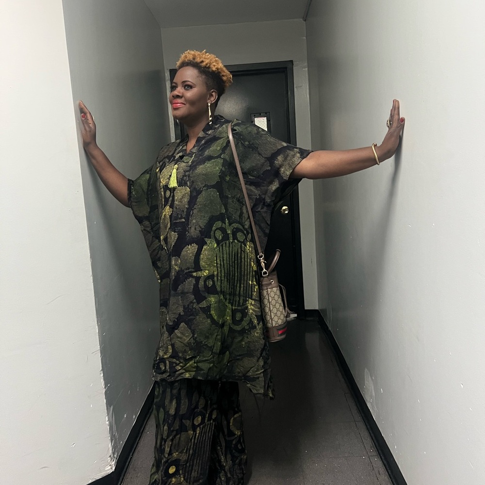Chic Green and Black Kaftan Dress